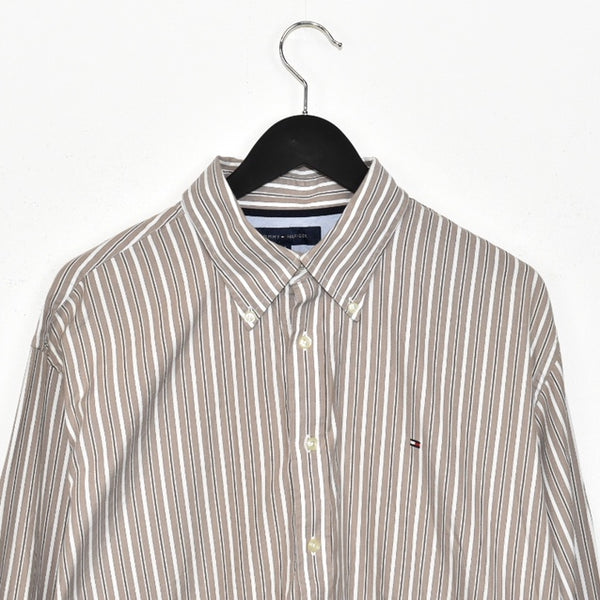 Vintage Tommy Hilfiger formal button up shirt long sleeve top in white and brown stripes