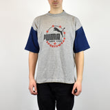 Vintage Puma t-shirt top blouse tee in gray and navy blue