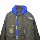 Vintage Ellesse long puffer zip up jacket coat windbreaker tracksuit track jacket trackie sweater jumper sweatshirt pullover long sleeve in dark green and blue