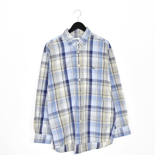 Vintage Lacoste button down formal shirt long sleeve blouse top in checkered blue