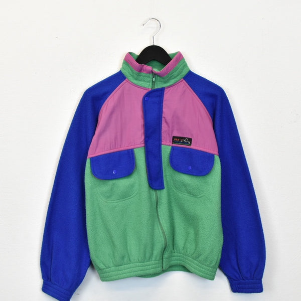 Vintage Pile jumper hoodie pullover sweatshirt windbreaker fleece track jacket in blue pink and green