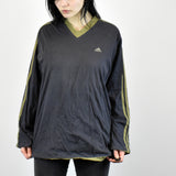 Vintage Adidas v-neck longsleeve tee sweatshirt jumper sweater pullover hoodie in gray and khaki