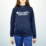 Vintage Champion zip up sweatshirt jumper sweater pullover hoodie in navy blue