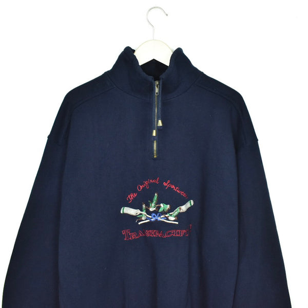 Vintage zip neck sweatshirt jumper sweater pullover hoodie in dark blue