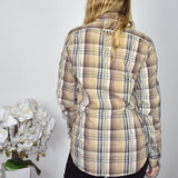 Vintage River woods button up shirt long sleeve top sweater t-shirt blouse in yellow blue and brown