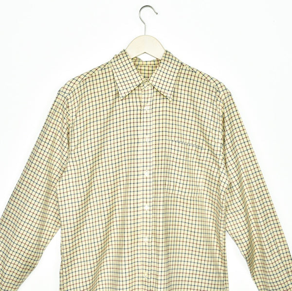 Vintage plaid collared button-down shirt top blouse in yellow blue and red