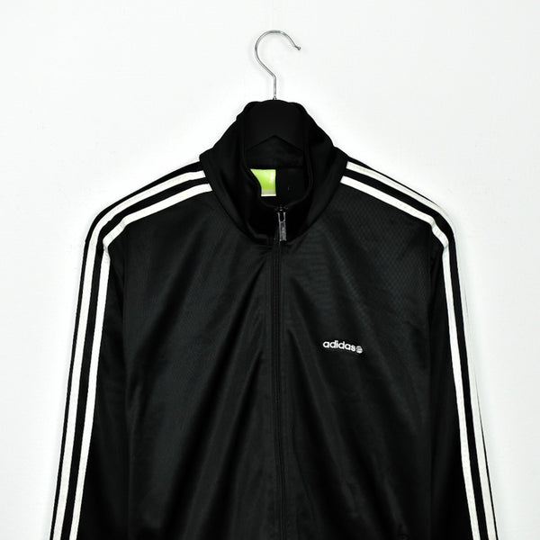 Vintage Adidas track jacket windbreaker fleece longsleeve tee pullover sweatshirt jumper in black and white