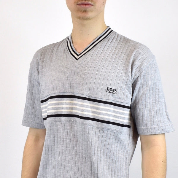 Vintage Hugo Boss v-neck t-shirt top blouse tee in gray
