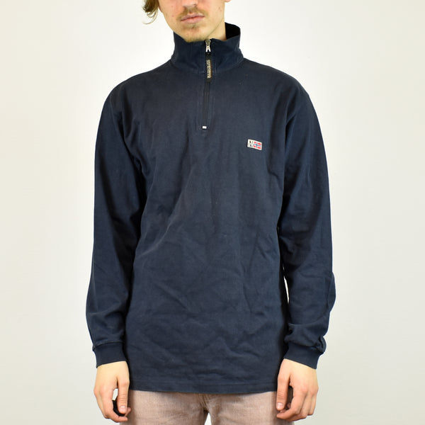Vintage half zip Napapijri sweatshirt jumper sweater pullover hoodie in navy blue