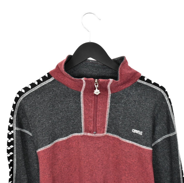 Vintage arena quarter zip up tracksuit track jacket trackie sweater jumper sweatshirt pullover long sleeve in dark grey and red