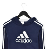 Vintage Adidas hoodie pullover sweatshirt windbreaker fleece track jacket in dark blue and white