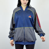 Vintage Adidas tracksuit track jacket fleece windbreaker in navy blue and gray