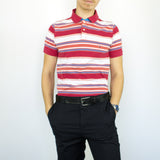 Vintage Tommy Hilfiger striped 90s style polo shirt t-shirt pullover in red and white
