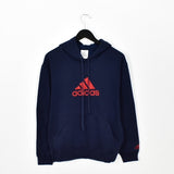 Vintage Adidas hoodie pullover sweatshirt windbreaker fleece track jacket in dark blue and red