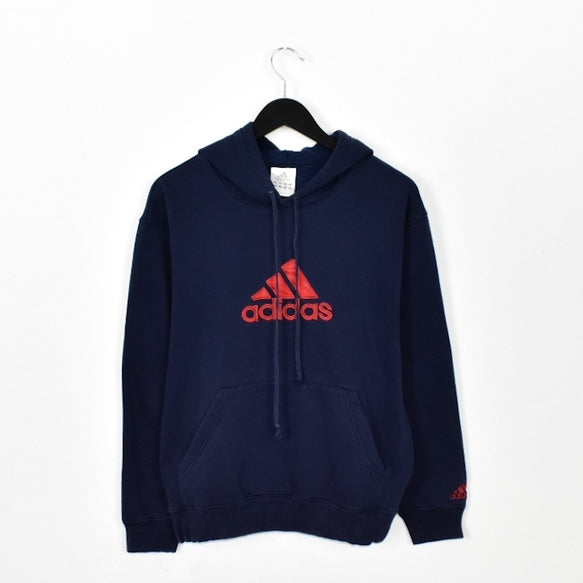 Vintage Adidas hoodie pullover sweatshirt windbreaker fleece track jacket in dark blue and red