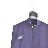 Vintage Puma windbreaker zip up tracksuit track jacket trackie sweater jumper sweatshirt pullover long sleeve in dark blue and white