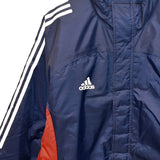 Vintage Adidas long puffer jacket windbreaker fleece track jacket bomber jacket in blue and red