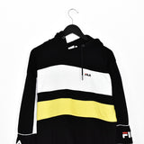 Vintage Fila hoodie pullover sweatshirt top jumper in black white and yellow