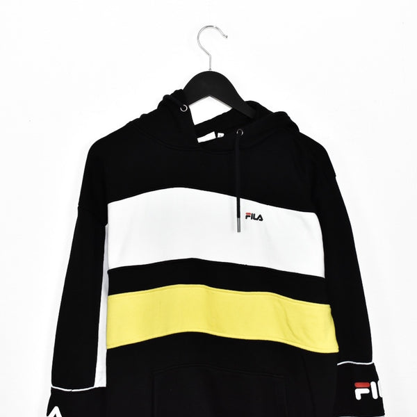 Vintage Fila hoodie pullover sweatshirt top jumper in black white and yellow