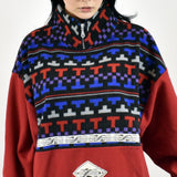 Vintage half zip fleece pullover sweatshirt in red and black