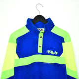 Vintage Fila quarter zip button up fleece tracksuit jumper pullover  trackie jacket sweater in bright blue green and yellow