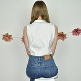 Vintage Brax Golf top t-shirt blouse without sleeves in white and blue