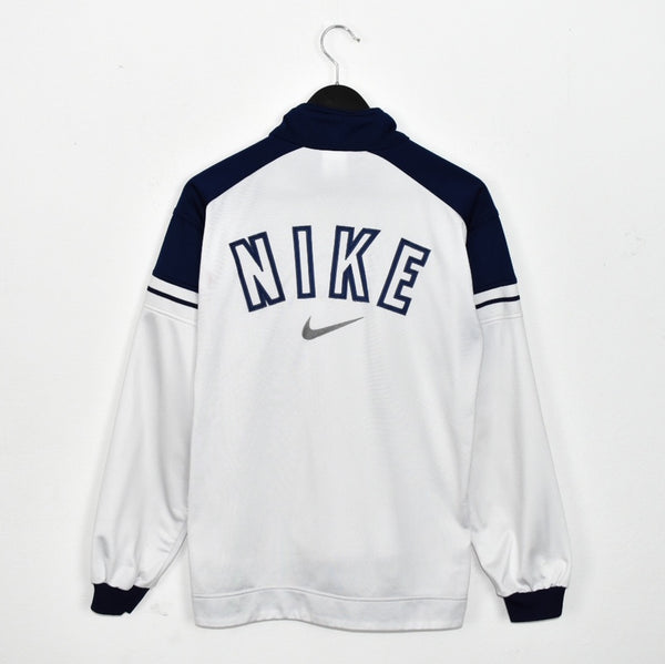 Vintage Nike zip up windbreaker tracksuit track jacket trackie sweater jumper sweatshirt pullover long sleeve in white and blue