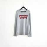 Vintage Levi's crewneck jumper pullover sweatshirt fleece track jacket hoodie in grey and red