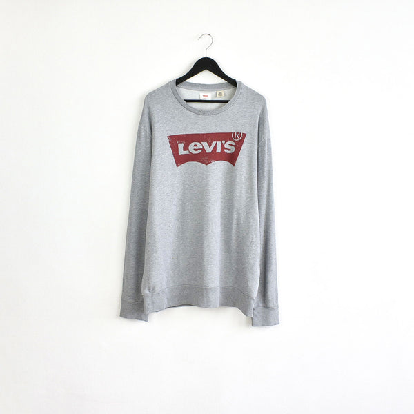 Vintage Levi's crewneck jumper pullover sweatshirt fleece track jacket hoodie in grey and red
