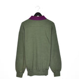 Vintage Sergio Tacchini Vancouver ice hockey polo quarter button up pullover sweatshirt windbreaker fleece track jacket in dark green and purple
