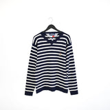 Vintage Tommy Hilfiger longsleeve tee pullover sweatshirt jumper fleece in white and dark blue stripes.