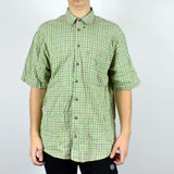 Vintage plaid collared button-down shirt top blouse in light green