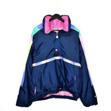 Vintage Ellesse pullover button up jacket windbreaker tracksuit track jacket trackie sweater jumper sweatshirt long sleeve in dark blue and rainbow