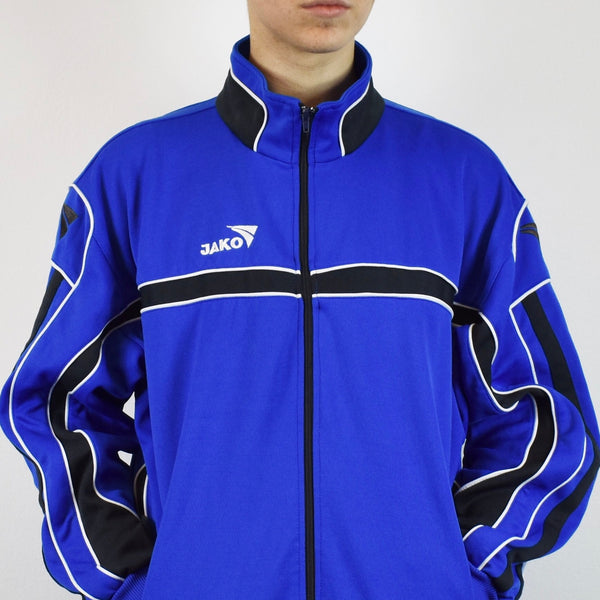 Vintage Jako track jacket tracksuit trackie jumper in blue with black stripes