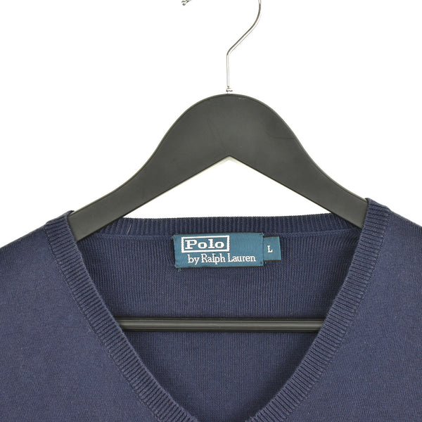 Vintage Ralph Lauren polo V neck sweater thin material longsleeve tee pullover sweatshirt in dark blue