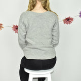 Cute warm Lambswool V-neck jumper sweater top cardigan pullover in grey