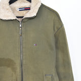 Vintage Hilfiger fur bomber jacket windbreaker coat in army green