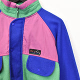 Vintage Pile jumper hoodie pullover sweatshirt windbreaker fleece track jacket in blue pink and green