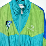 Vintage Sergio Tacchini track fleece longsleeve tee pullover windbreaker sweatshirt in blue green and cyan