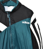 Vintage Adidas windbreaker fleece track jacket bomber jacket in black, green and white