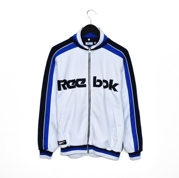 Vintage Reebok zip up pullover sweatshirt windbreaker fleece track jacket in white and blue