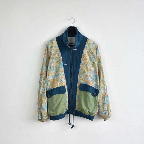Vintage Ellesse windbreaker jacket bomber zip up track jacket fleece sweatshirt longsleeve tee pullover jumper in lighter blue, green and yellow