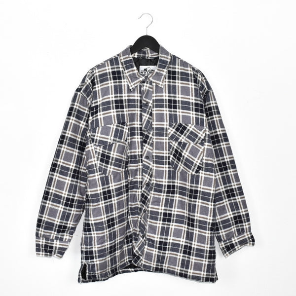 Vintage Old Mill padded thick button down formal shirt long sleeve blouse windbreaker jacket in grey and black