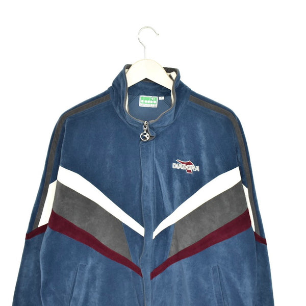 Vintage Diadora velvet tracksuit trackie jacket zip up sweater in dark blue