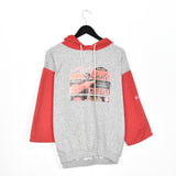 Vintage hoodie pullover sweatshirt top in grey and red