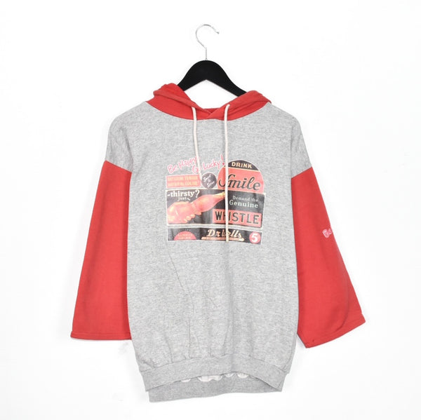 Vintage hoodie pullover sweatshirt top in grey and red