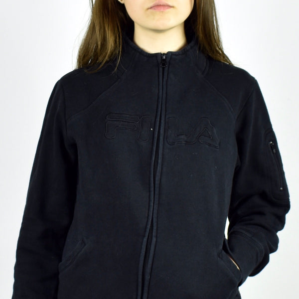 Vintage Fila zip up sweatshirt hoodie jumper sweater pullover in black