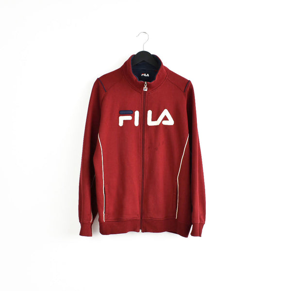 Vintage Fila zip up jacket jumper lonsgsleeve tee pullover sweatshirt fleece track jacket in burgundy and white
