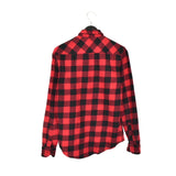 Vintage flannel plaid collared button-down shirt top blouse in black and red