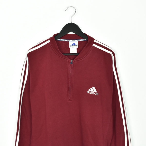 Vintage Adidas quarter zip up sweatshirt jumper hoodie t-shirt pullover in maroon and white